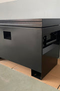 Large steel job box with reinforced lockable lid

3-piece steel job box combo for jobsite organization

Heavy-duty tool storage chest for construction tools

Powder-coated black and gray steel storage boxes set