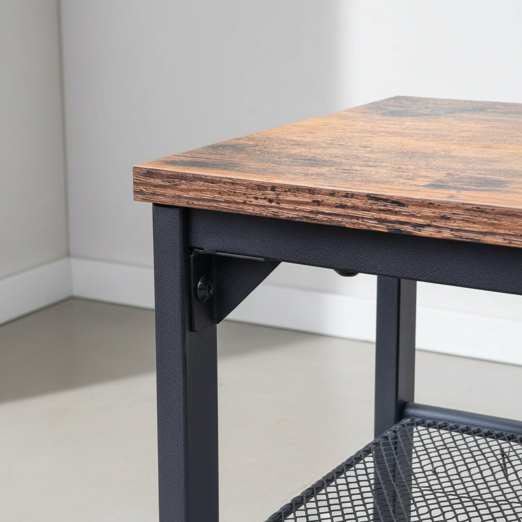 New 3 - Tier End Table with Wood Top and Steel Mesh Shelves TLET2505 - with | Sold by Uncle Wiener's Wholesale