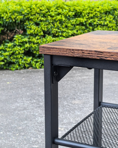 New 3 - Tier End Table with Wood Top and Steel Mesh Shelves TLET2505 - with | Sold by Uncle Wiener's Wholesale