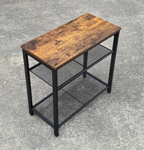 New 3 - Tier End Table with Wood Top and Steel Mesh Shelves TLET2505 - with | Sold by Uncle Wiener's Wholesale