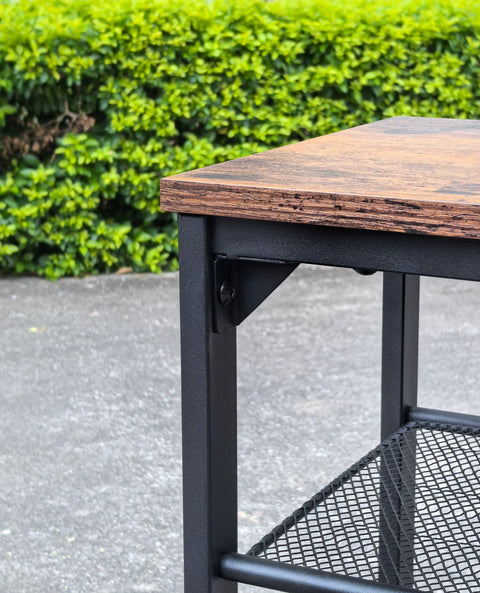 New 3 - Tier End Table with Wood Top and Steel Mesh Shelves TLET2505 - with | Sold by Uncle Wiener's Wholesale