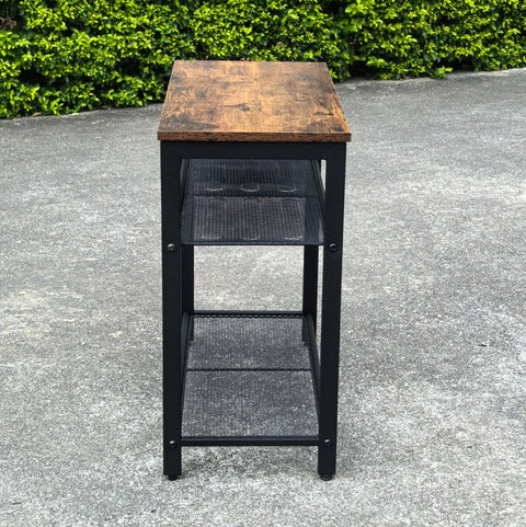 New 3 - Tier End Table with Wood Top and Steel Mesh Shelves TLET2505 - with | Sold by Uncle Wiener's Wholesale