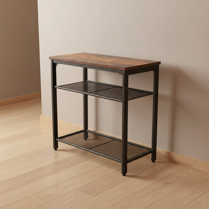 New 3 - Tier End Table with Wood Top and Steel Mesh Shelves TLET2505 - with | Sold by Uncle Wiener's Wholesale