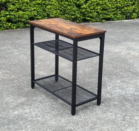 New 3 - Tier End Table with Wood Top and Steel Mesh Shelves TLET2505 - with | Sold by Uncle Wiener's Wholesale