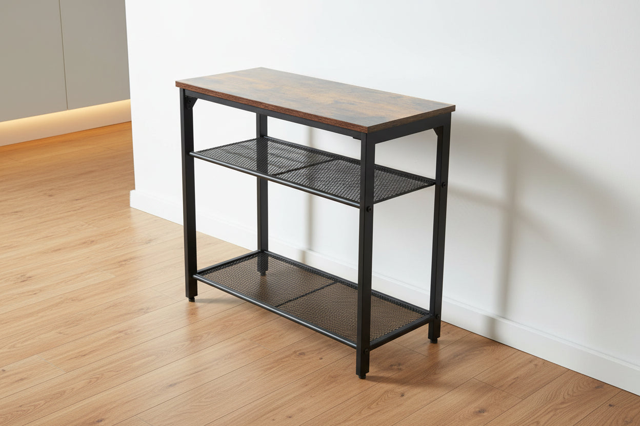 New 3 - Tier End Table with Wood Top and Steel Mesh Shelves TLET2505 - with | Sold by Uncle Wiener's Wholesale
