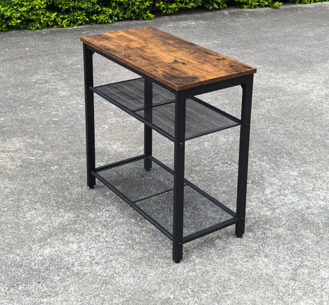 New 3 - Tier End Table with Wood Top and Steel Mesh Shelves TLET2505 - with | Sold by Uncle Wiener's Wholesale