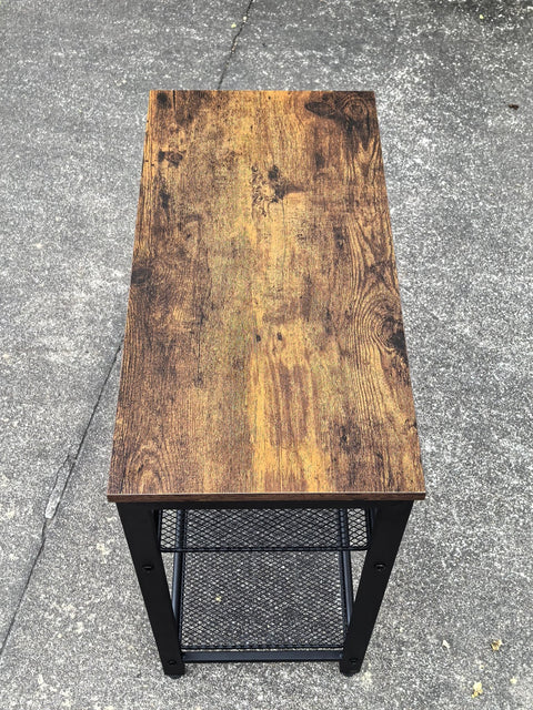 New 3 - Tier End Table with Wood Top and Steel Mesh Shelves TLET2505 - with | Sold by Uncle Wiener's Wholesale