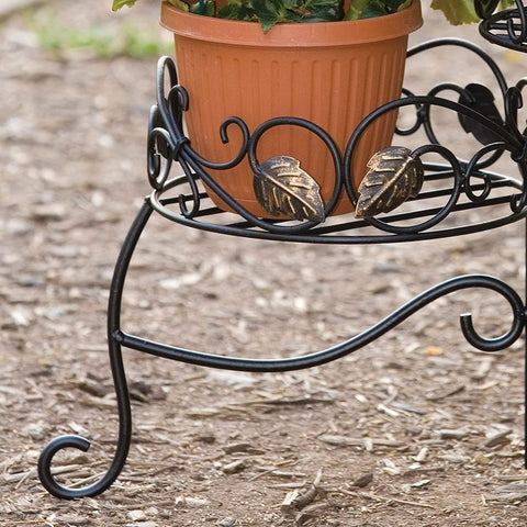 New 3-Tier Folding Plant Stand with Scroll & Ivy Design – Decorative Metal Indoor/Outdoor Shelf XY2018