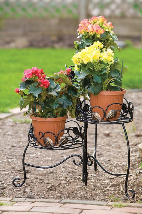 New 3-Tier Folding Plant Stand with Scroll & Ivy Design – Decorative Metal Indoor/Outdoor Shelf XY2018