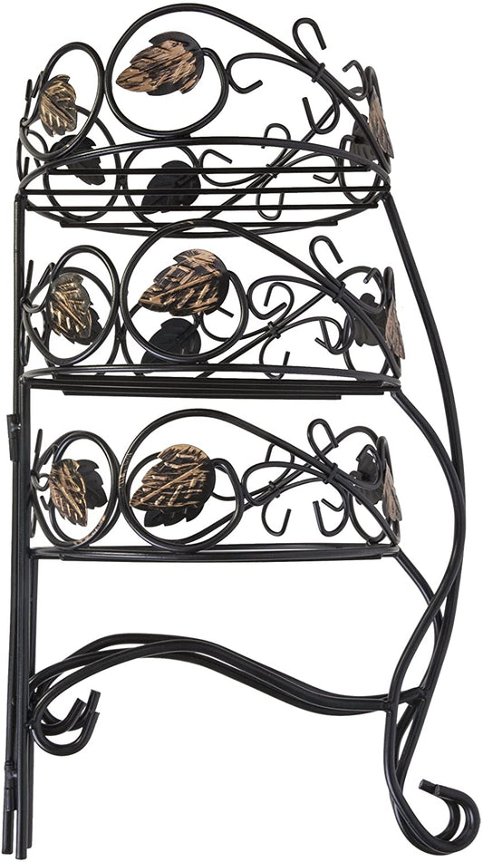 New 3-Tier Folding Plant Stand with Scroll & Ivy Design – Decorative Metal Indoor/Outdoor Shelf XY2018