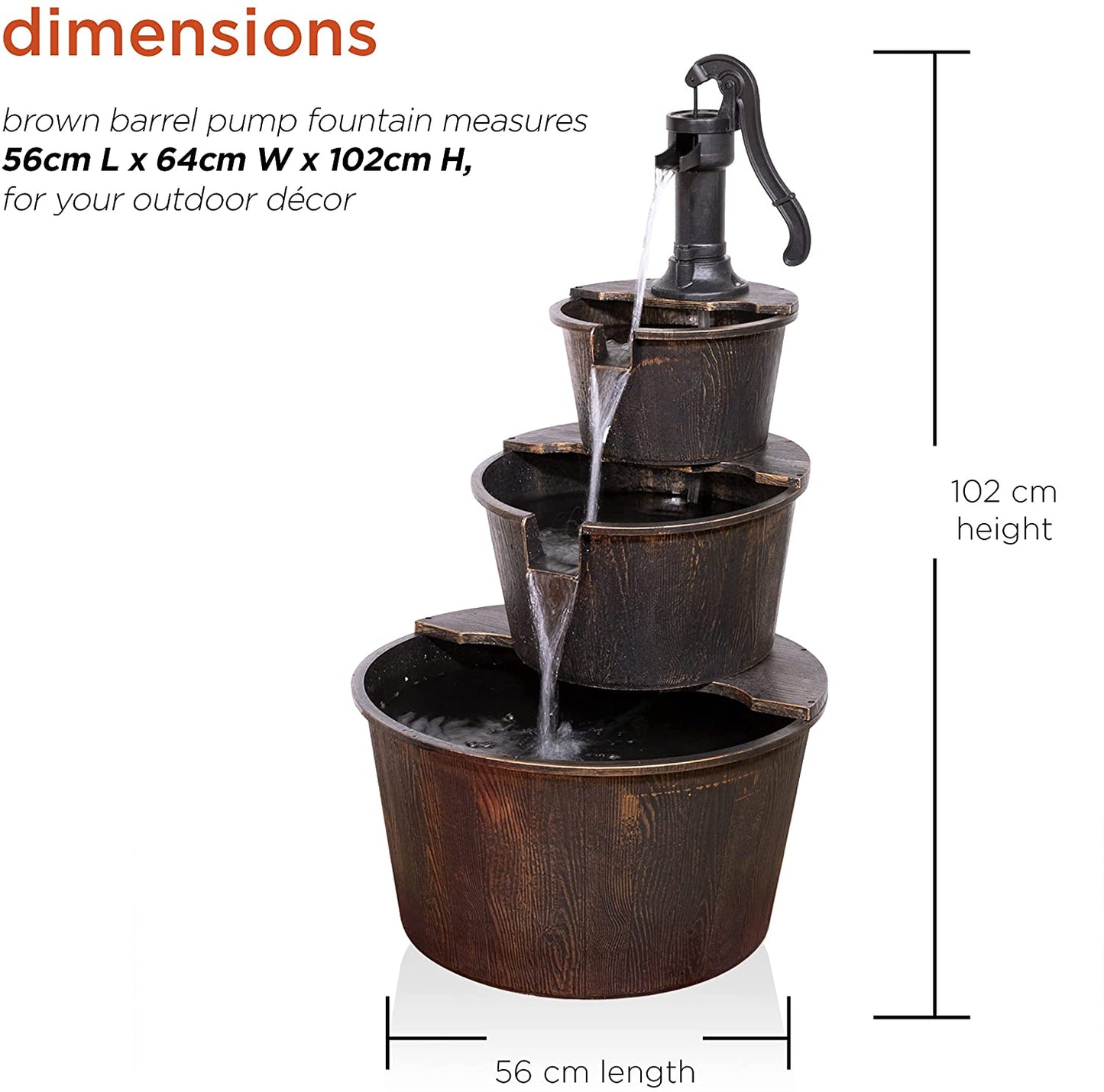 NEW 3 Tier Garden Barrel Fountain GT3023 – Rustic Outdoor Water Feature - with | Sold by Uncle Wiener's Wholesale