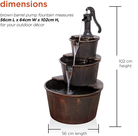 NEW 3 Tier Garden Barrel Fountain GT3023 – Rustic Outdoor Water Feature - with | Sold by Uncle Wiener's Wholesale