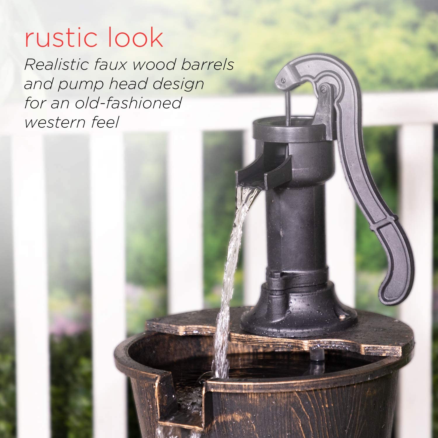 NEW 3 Tier Garden Barrel Fountain GT3023 – Rustic Outdoor Water Feature - with | Sold by Uncle Wiener's Wholesale