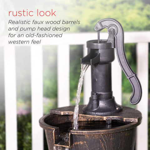 NEW 3 Tier Garden Barrel Fountain GT3023 – Rustic Outdoor Water Feature - with | Sold by Uncle Wiener's Wholesale