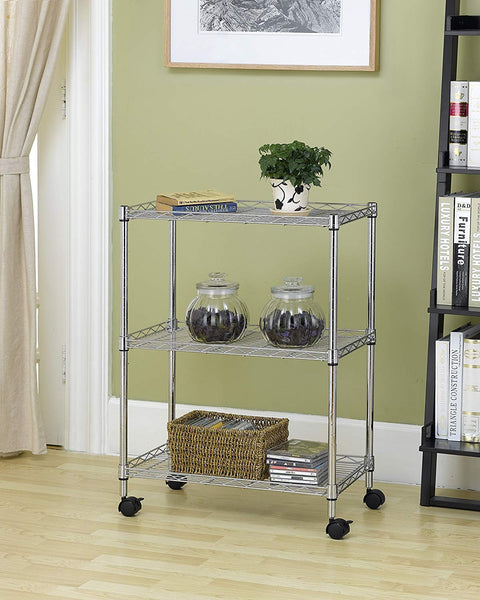 New 3 - Tier Wire Shelving Rack with Casters – Rolling Storage Organizer Shelf WS883 - with | Sold by Uncle Wiener's Wholesale
