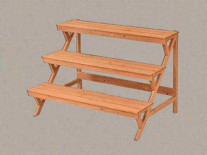3-Tier Wooden Step Ladder Plant Stand – Brown Fir Wood Display Rack for Indoor and Outdoor Use