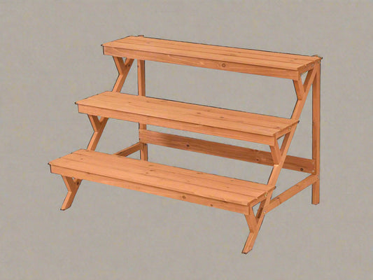 3-Tier Wooden Step Ladder Plant Stand – Brown Fir Wood Display Rack for Indoor and Outdoor Use