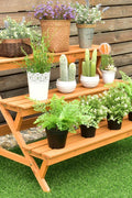 3-Tier Wooden Step Ladder Plant Stand – Brown Fir Wood Display Rack for Indoor and Outdoor Use