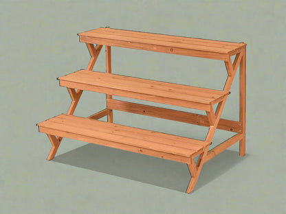 3-Tier Wooden Step Ladder Plant Stand – Brown Fir Wood Display Rack for Indoor and Outdoor Use