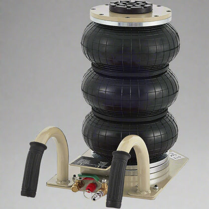3-Ton Triple Air Bag Jack – Full Unit with Handle and Hose
Triple Rubber Air Bags – Heavy-Duty Pneumatic Lift Design
Pneumatic Jack Components – Close-Up of Air Bags and Frame
Side View of Fast-Lift 3-Ton Air Jack in Beige and Black
Triple Bag Air Jack – Handle and Wheel Detail for Easy Mobility