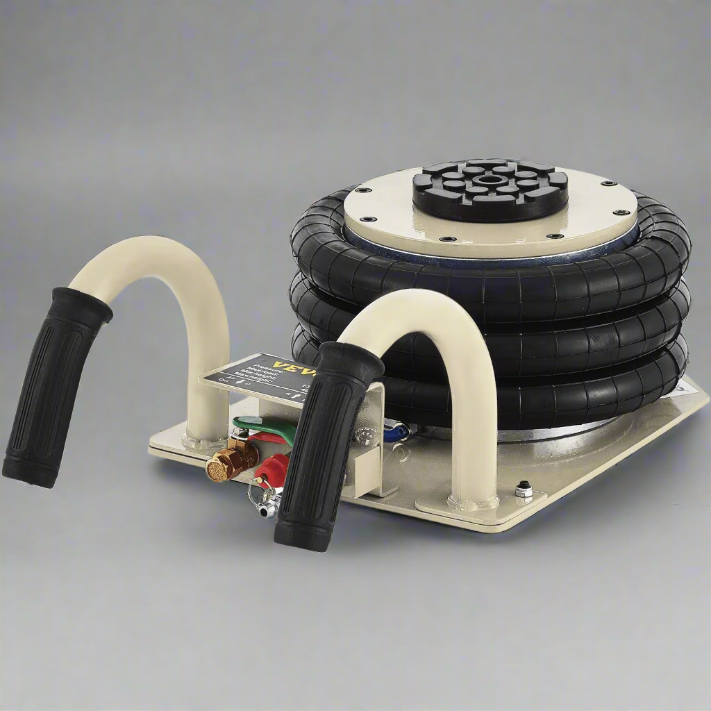 3-Ton Triple Air Bag Jack – Full Unit with Handle and Hose
Triple Rubber Air Bags – Heavy-Duty Pneumatic Lift Design
Pneumatic Jack Components – Close-Up of Air Bags and Frame
Side View of Fast-Lift 3-Ton Air Jack in Beige and Black
Triple Bag Air Jack – Handle and Wheel Detail for Easy Mobility
