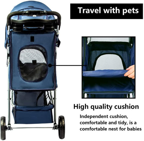 New 3 - Wheel Foldable Pet Stroller ��� Lightweight & Portable Dog and Cat Carrier - with Pink | Sold by Uncle Wiener's Who