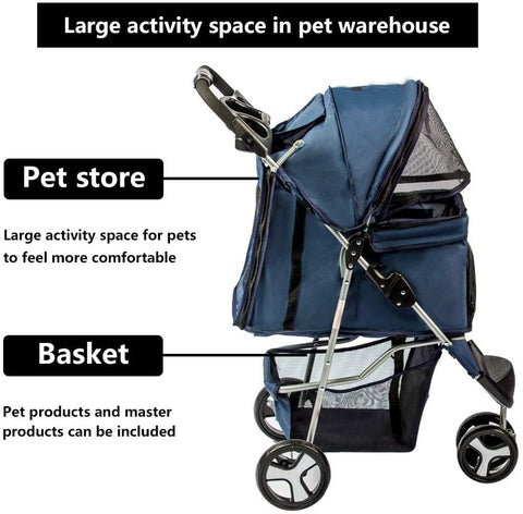 New 3 - Wheel Foldable Pet Stroller ��� Lightweight & Portable Dog and Cat Carrier - with Pink | Sold by Uncle Wiener's Who