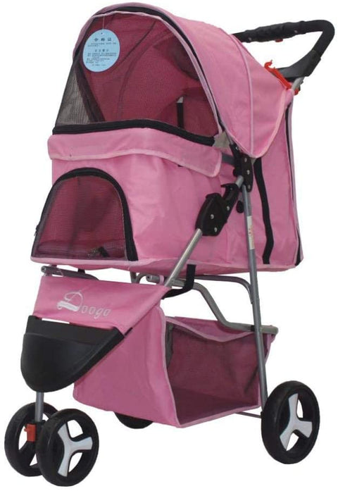 New 3 - Wheel Foldable Pet Stroller ��� Lightweight & Portable Dog and Cat Carrier - with Pink | Sold by Uncle Wiener's Who