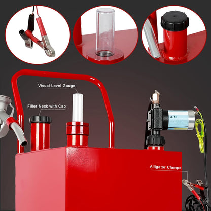 30-Gallon Portable Fuel Transfer Tank with 12V Pump – S1224
Fuel Caddy Tank for Diesel and Gasoline – Red Model with Wheels
12V Electric Fuel Transfer Pump on Mobile Tank
Heavy-Duty Fuel Transfer Cart with Nozzle and Suction Hose