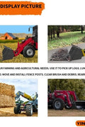 30 inch clamp-on pallet forks attached to tractor loader
Heavy-duty pallet forks on skid steer bucket
Side view of clamp-on pallet fork set
1500 lb tractor bucket fork with chain holes
Easy install clamp pallet forks for hauling hay and logs