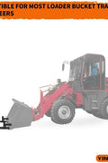 30 inch clamp-on pallet forks attached to tractor loader
Heavy-duty pallet forks on skid steer bucket
Side view of clamp-on pallet fork set
1500 lb tractor bucket fork with chain holes
Easy install clamp pallet forks for hauling hay and logs