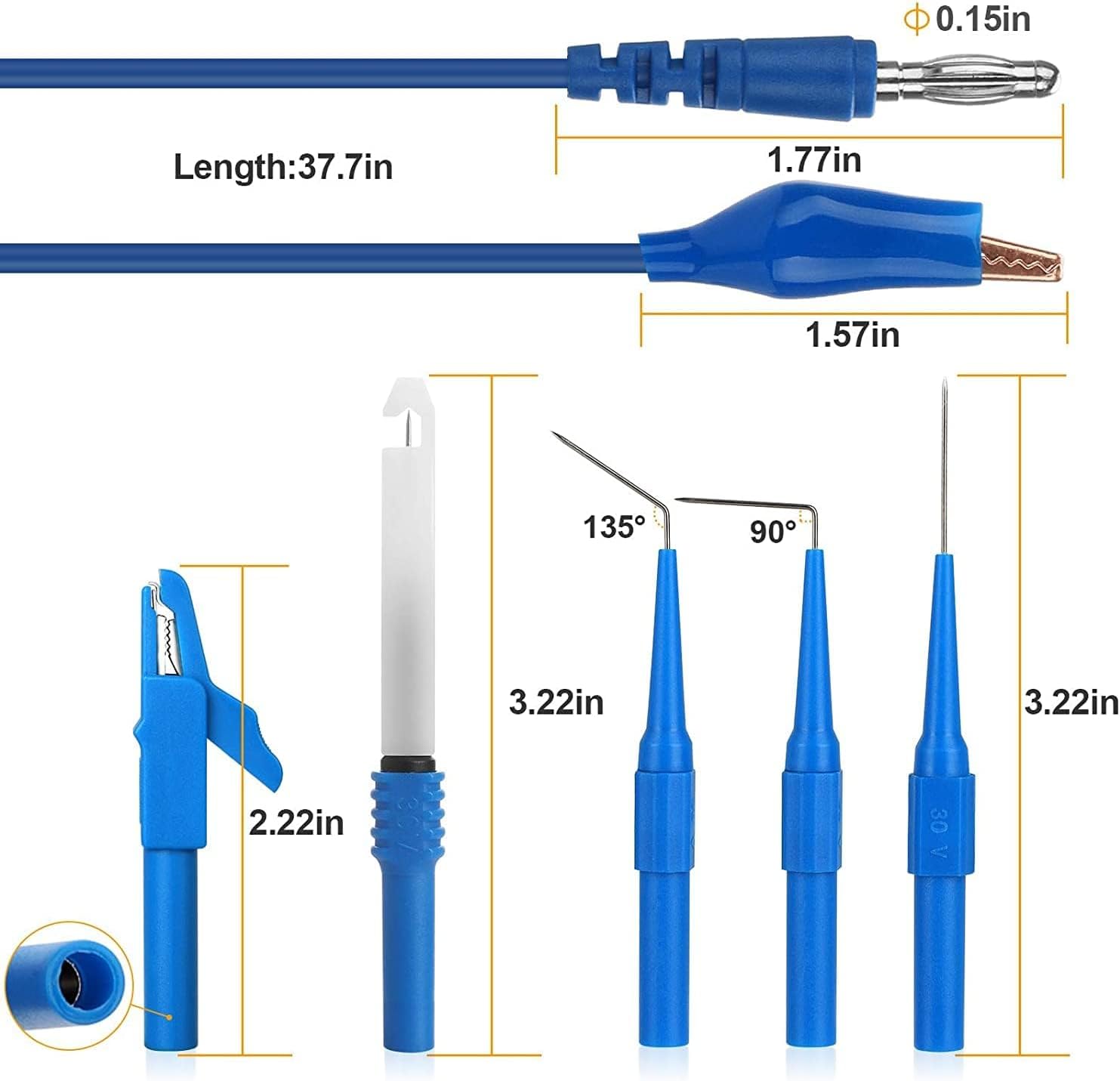 30-piece electrical test lead and probe kit full set
Back probe pin and multimeter test cable assortment
Electrical diagnostic kit with wire piercing probes