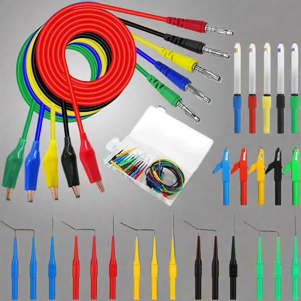 30-piece electrical test lead and probe kit full set
Back probe pin and multimeter test cable assortment
Electrical diagnostic kit with wire piercing probes