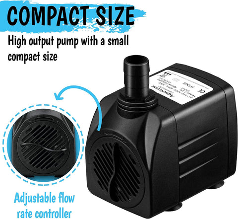 30W Submersible Water Pump with 3 Nozzles – Front View
Model S1253 – Compact and Quiet Water Pump Design
Water Pump in Hydroponic System Setup – S1253
Aquarium Water Pump Flow Test – Model S1253
All Included Accessories – S1253 Submersible Pump
