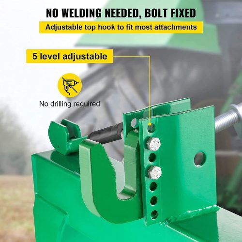 3-point green quick hitch for Category 1 & 2 tractors – heavy-duty steel
Spring-loaded quick hitch with pin hooks and lift arms
Tractor quick hitch in use with implement attached
Quick hitch attachment showing latch and hook configuration