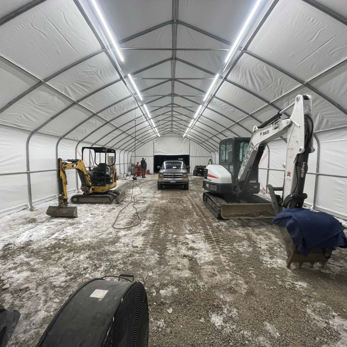 Interior spacious view of industrial storage building with galvanized frame