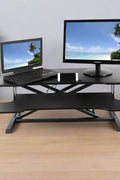 32 inch standing desk riser with keyboard tray
sit-stand workstation converter for office
height adjustable desktop riser setup
ergonomic workstation for dual monitors
home office sit-stand desk converter