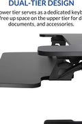32 inch standing desk riser with keyboard tray
sit-stand workstation converter for office
height adjustable desktop riser setup
ergonomic workstation for dual monitors
home office sit-stand desk converter