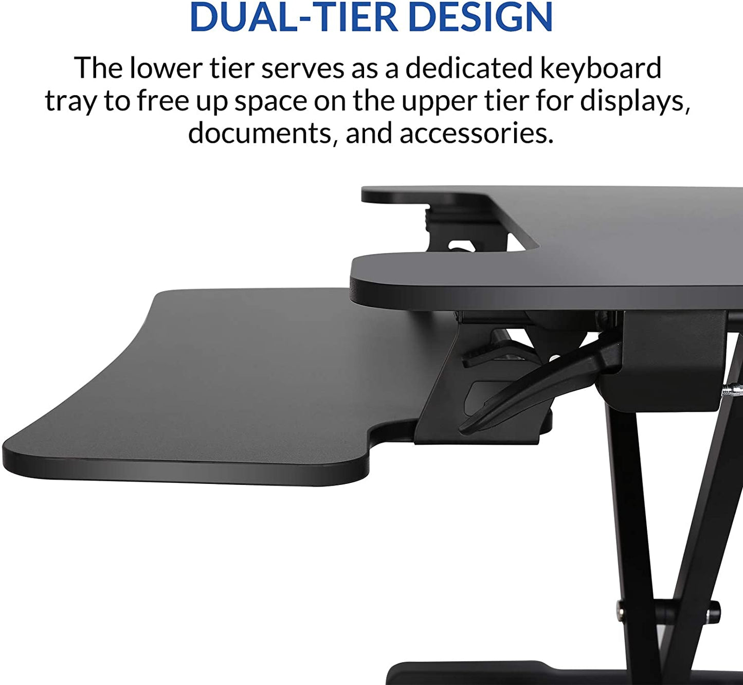 32 inch standing desk riser with keyboard tray
sit-stand workstation converter for office
height adjustable desktop riser setup
ergonomic workstation for dual monitors
home office sit-stand desk converter