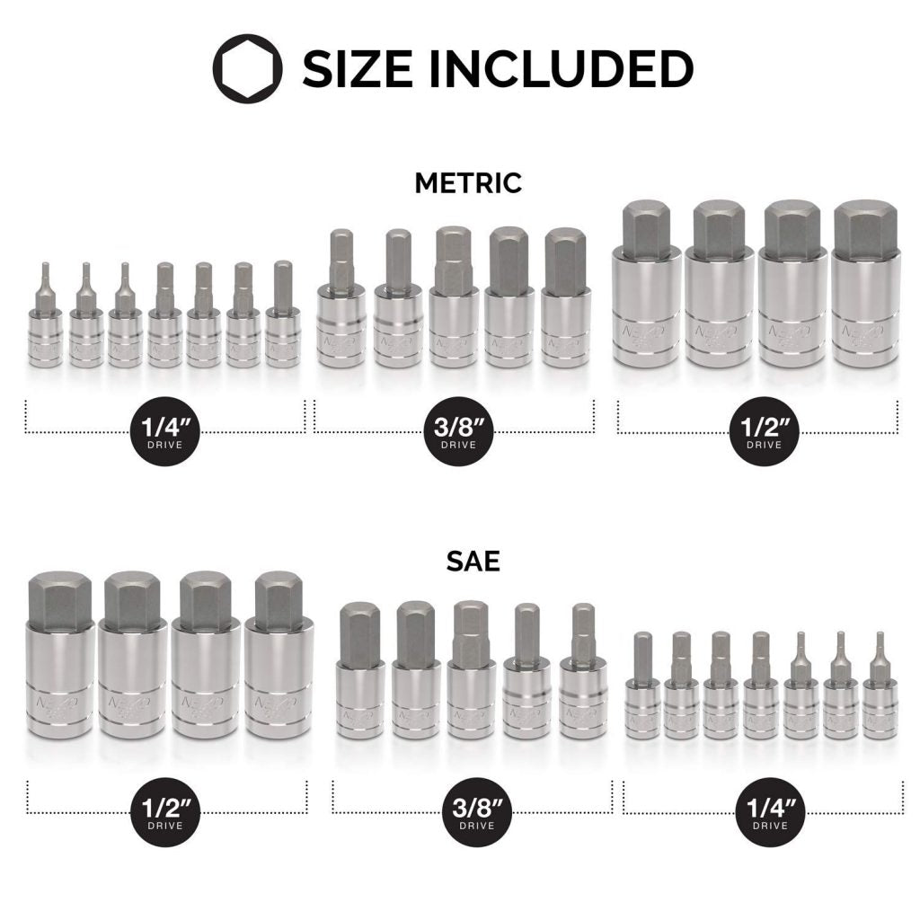 New 32 - Piece Master Hex Bit Socket Set – SAE & Metric | Durable S2 Steel Bits for Hand & Power Tools S1039 - with | Sold by Uncle Wiener's Wholesale