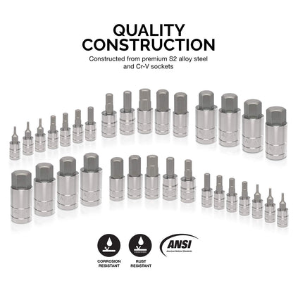 New 32 - Piece Master Hex Bit Socket Set – SAE & Metric | Durable S2 Steel Bits for Hand & Power Tools S1039 - with | Sold by Uncle Wiener's Wholesale