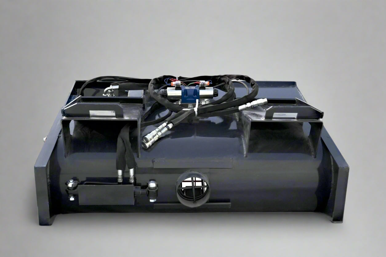 "Heavy-Duty Skid Steer Concrete Mixer – 32 SQFT Hydraulic Bucket"

Angle View: "32 SQFT Concrete Mixer Bucket with 18HP Hydraulic Priming Pump"

In Use: "Skid Steer Mixer Attachment Pouring Cement at Construction Site"

Steel Interior View: "Reinforced Steel Construction Mixer Bucket Interior"