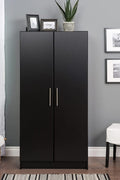 Black 32-inch wardrobe storage cabinet in bedroom
Open wardrobe with hanging rail and top shelf
Modern black wardrobe with brushed handles
32" storage cabinet in office corner
Full-height view of black laminate wardrobe
Side angle of freestanding modern wardrobe