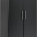 Black 32-inch wardrobe storage cabinet in bedroom
Open wardrobe with hanging rail and top shelf
Modern black wardrobe with brushed handles
32" storage cabinet in office corner
Full-height view of black laminate wardrobe
Side angle of freestanding modern wardrobe