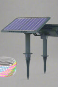Vibrant multicolor and warm white solar strip lights illuminating pathways
