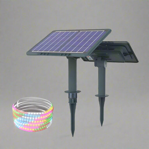 Vibrant multicolor and warm white solar strip lights illuminating pathways