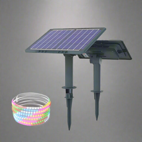 Vibrant multicolor and warm white solar strip lights illuminating pathways