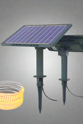 Solar powered RGB and warm white LED strip lights for outdoor use
