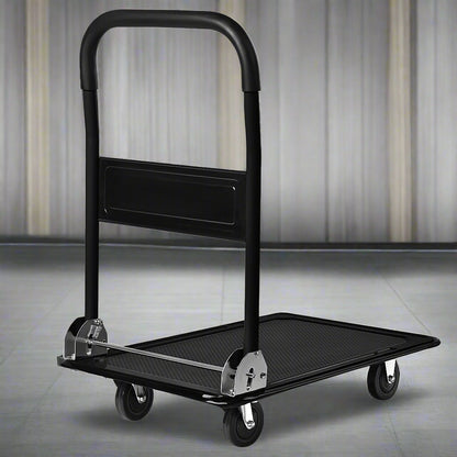 330 lbs Foldable Push Cart Dolly – Heavy-Duty Platform Hand Truck with Swivel Wheels