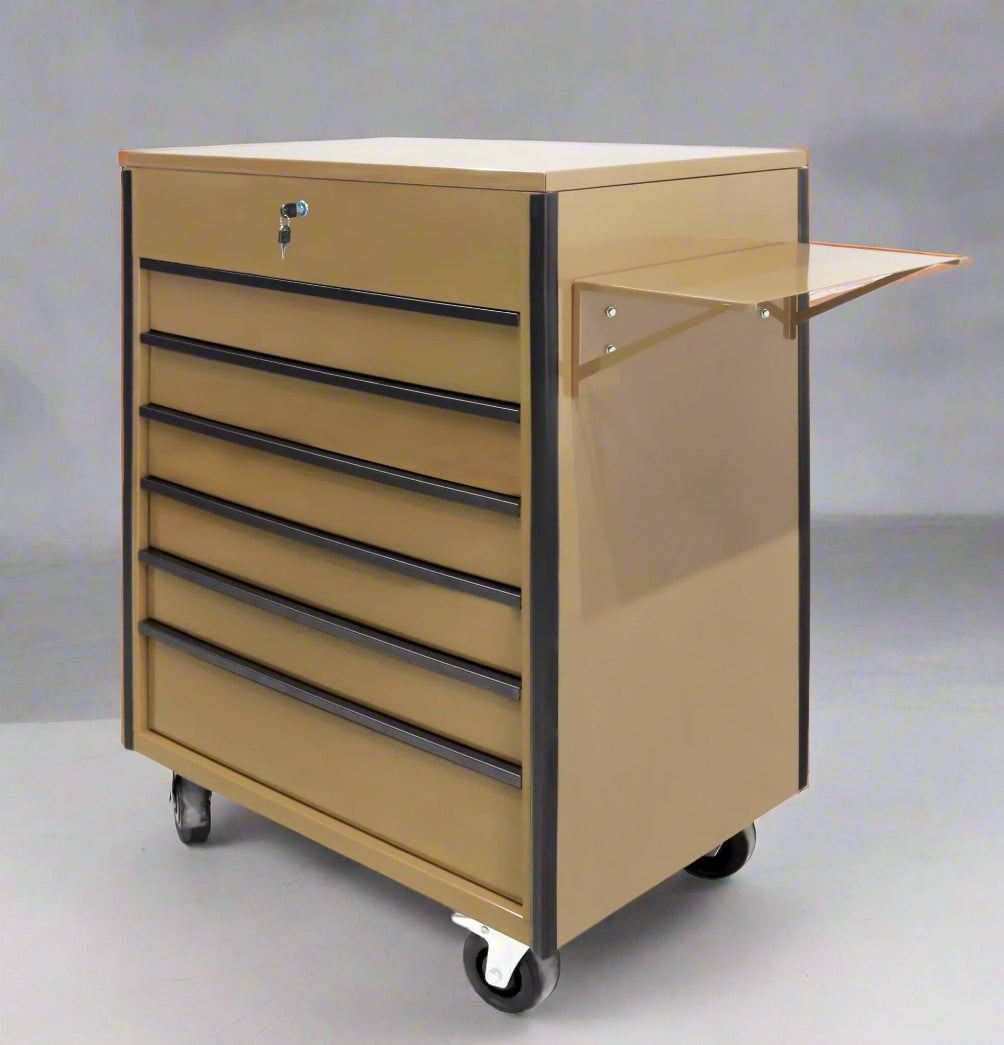 34 inch rolling tool bench with 6 drawers in red steel
Heavy-duty tool cart with drawers and locking system
Mobile service tool cabinet with caster wheels
Tool chest with built-in power strip and top tray
Garage tool storage bench in multiple color options